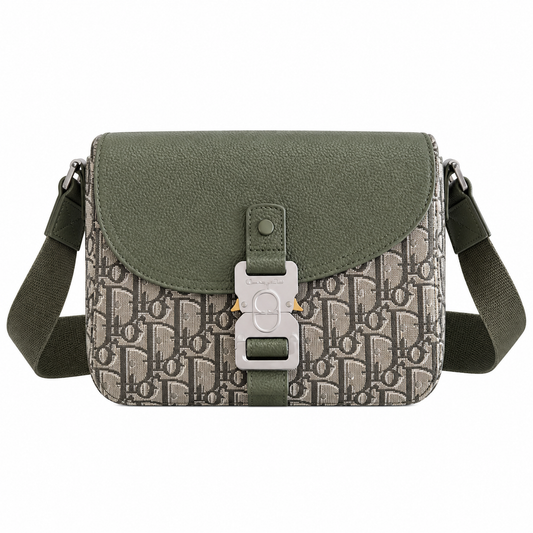 Dior Hit the Road Crossbody Bag in Khaki Green with Houndstooth Trim