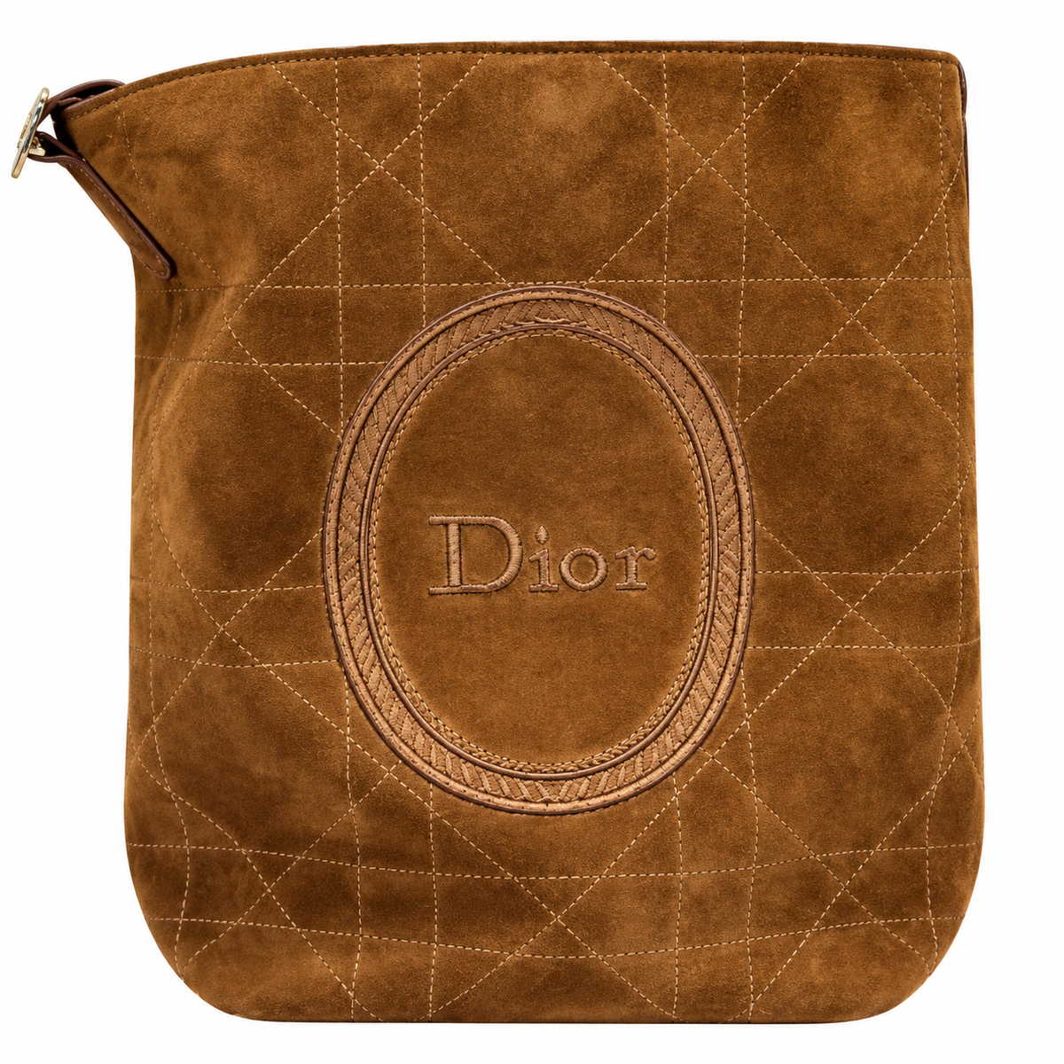 Dior Cannage Quilted Suede Large Hobo Shoulder Bag in Caramel Brown