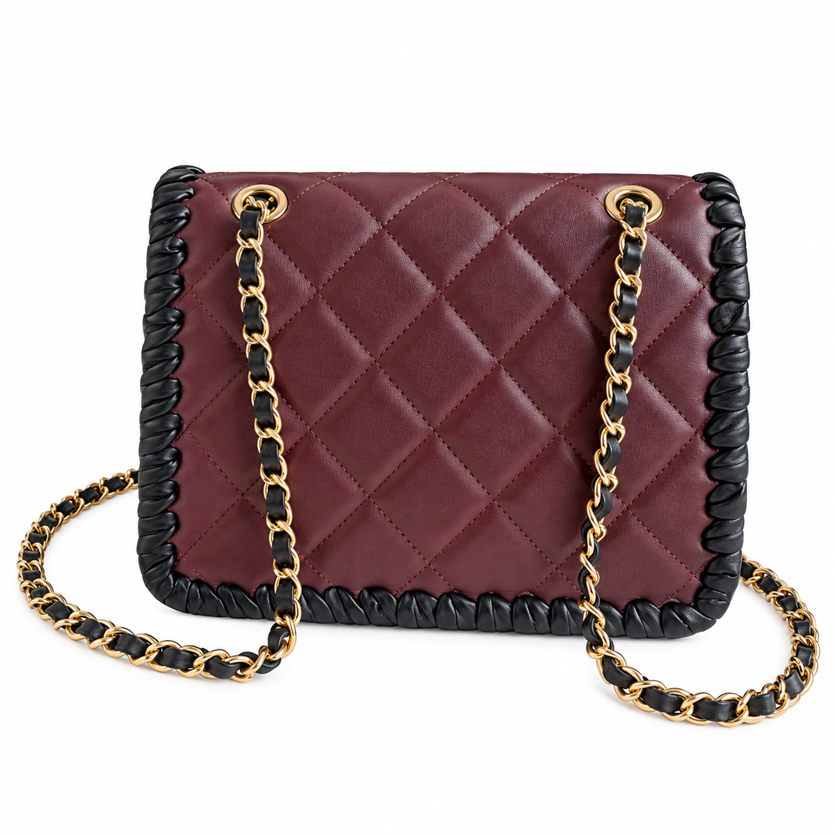 Chanel Burgundy Quilted Flap Bag with Black Braided Edge