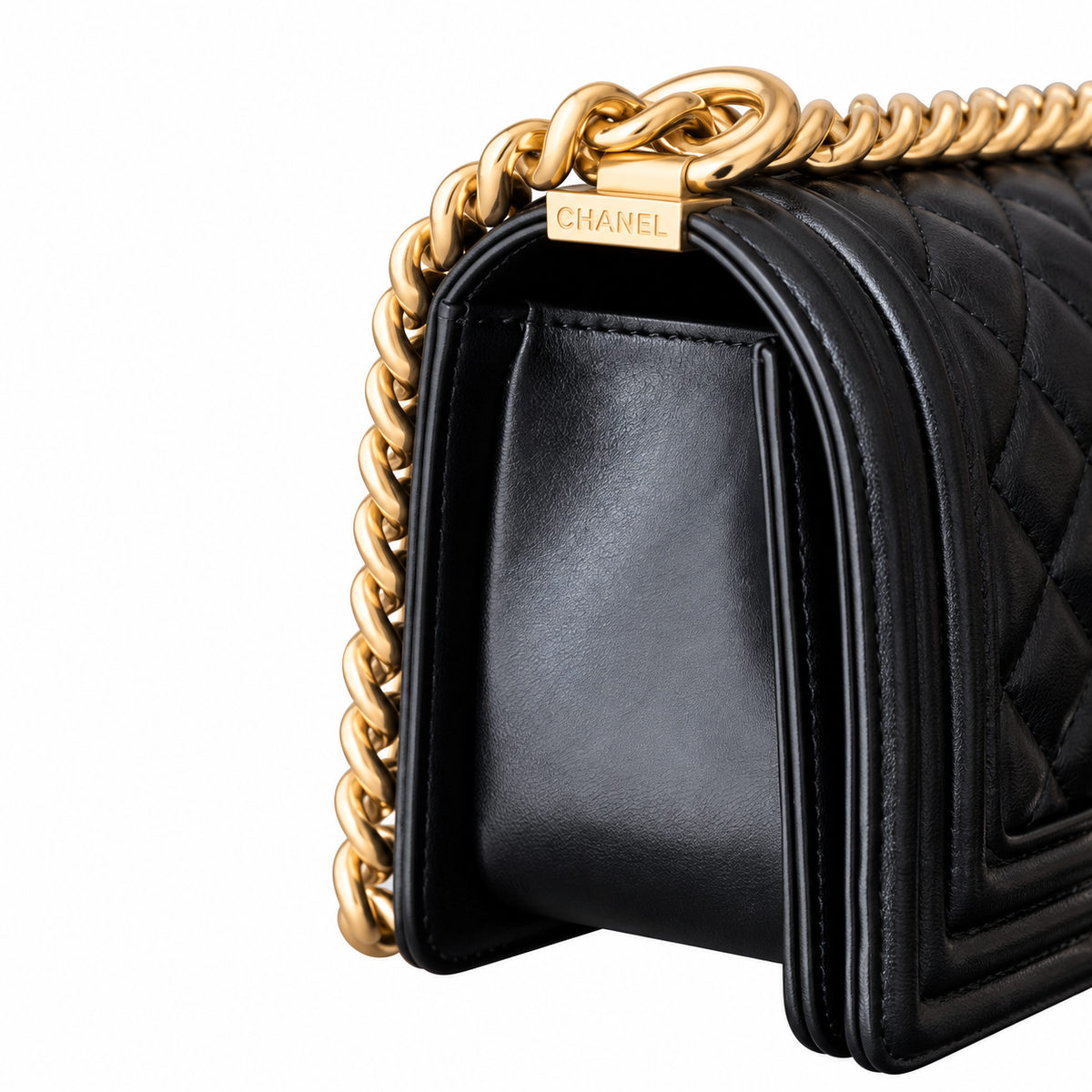 Chanel Black Quilted Lambskin Medium Boy Bag