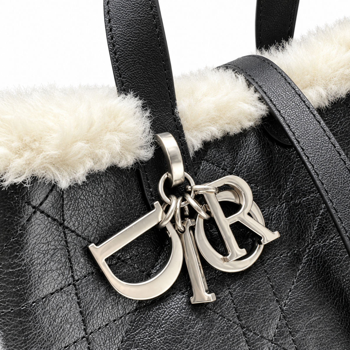 Dior Toujours Bag in Black Cannage Leather with Shearling Interior