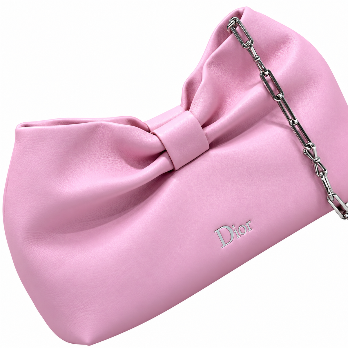 Dior Bow Bag in Baby Pink Matte Lambskin with Silver Chain Strap