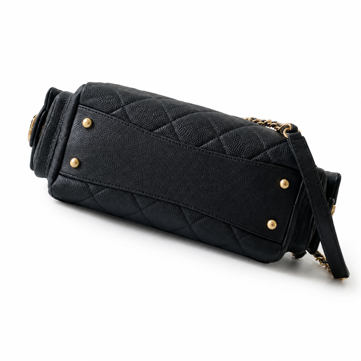 Chanel Quilted Black Caviar Leather Shoulder Bag with Gold CC Logo