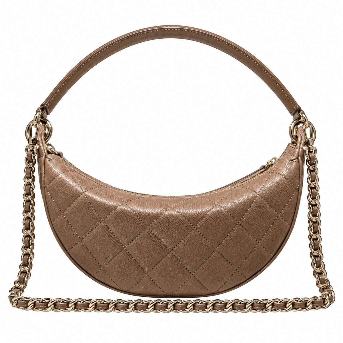 Chanel Taupe Quilted Caviar Half Moon Bag with Chain