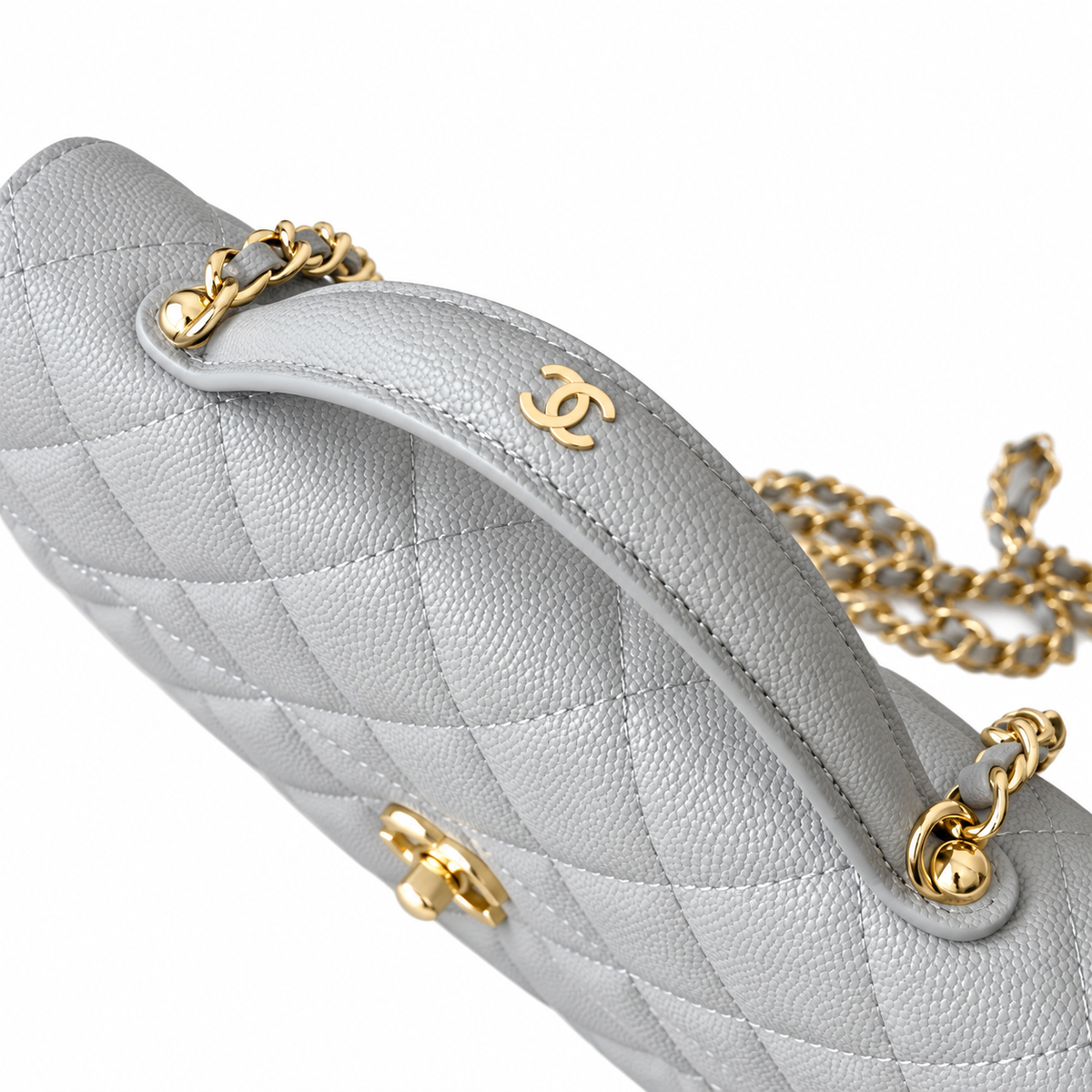 Chanel Ice Blue Quilted Mini Top Handle Flap Bag
