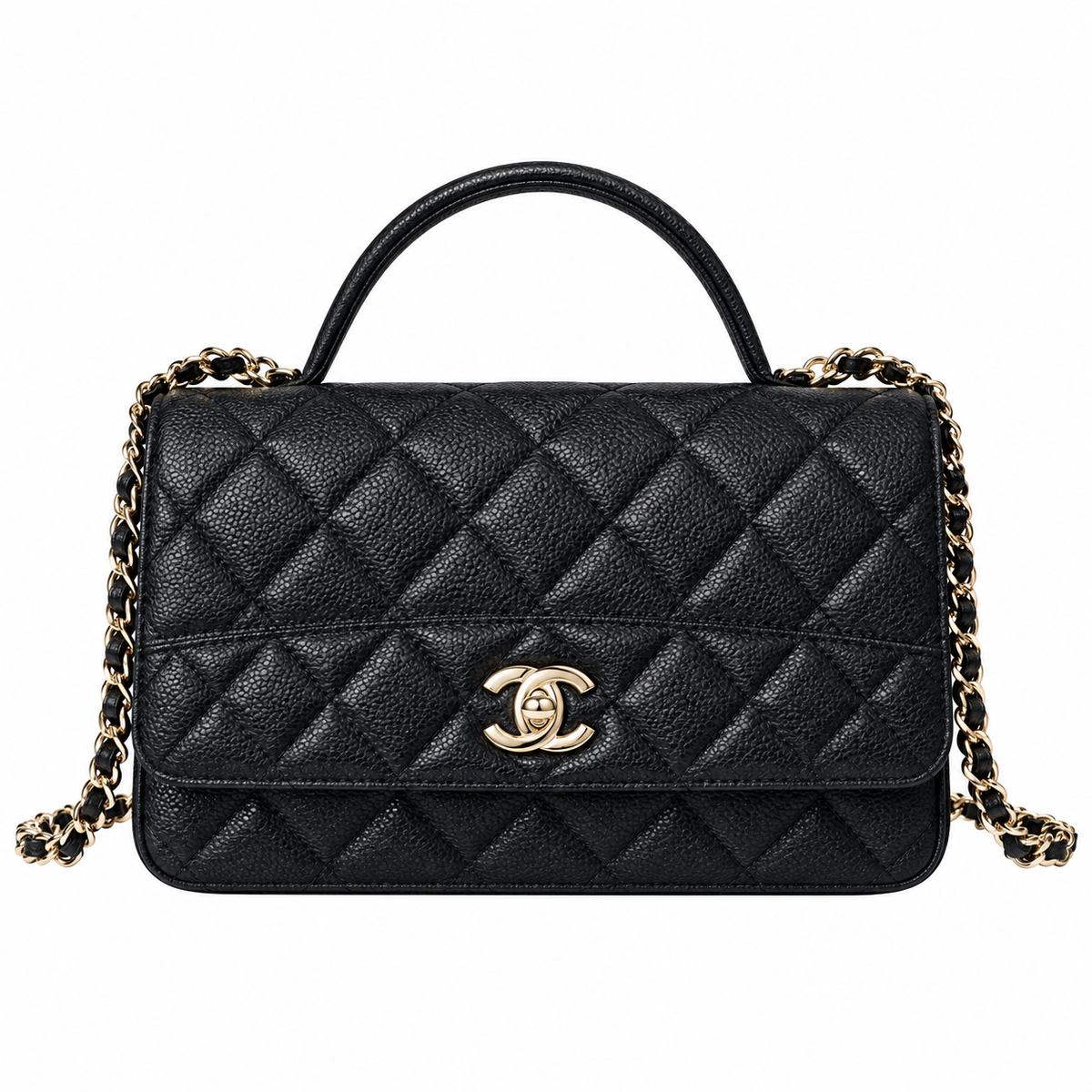 Chanel Black Caviar Quilted Mini Top Handle Flap Bag