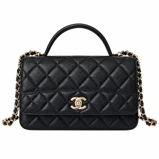 Chanel Black Caviar Quilted Mini Top Handle Flap Bag