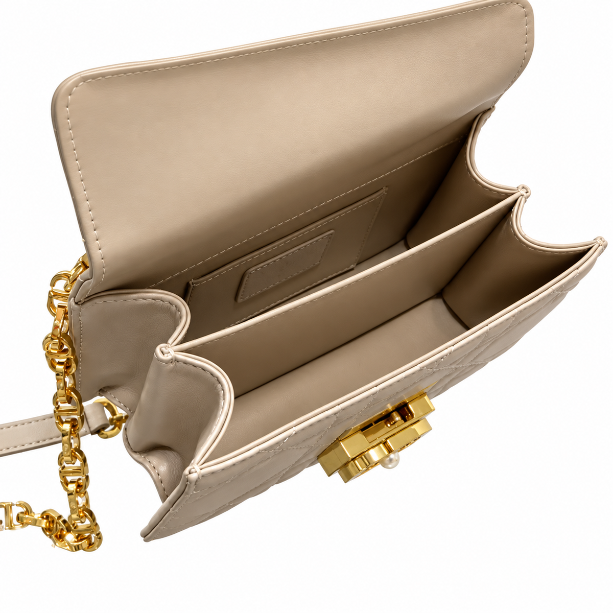 Dior Beige Caro Cannage Pearl CD Lock Bag