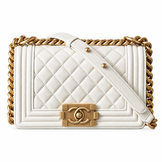 Chanel White Quilted Lambskin Medium Boy Bag