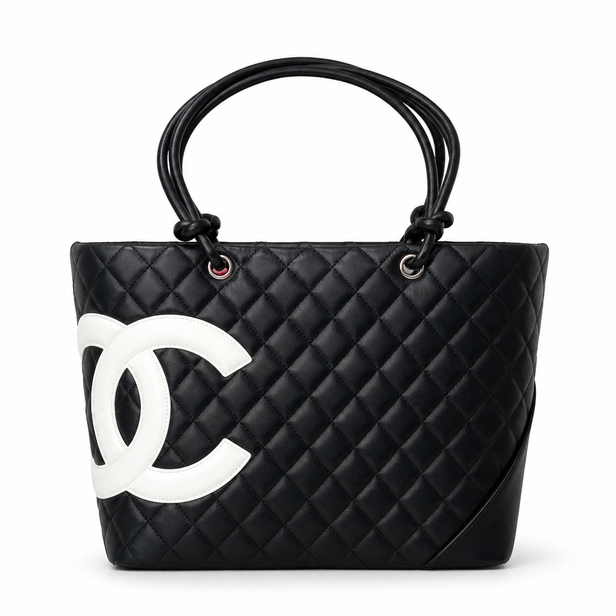 Chanel Black Quilted Tote with White CC