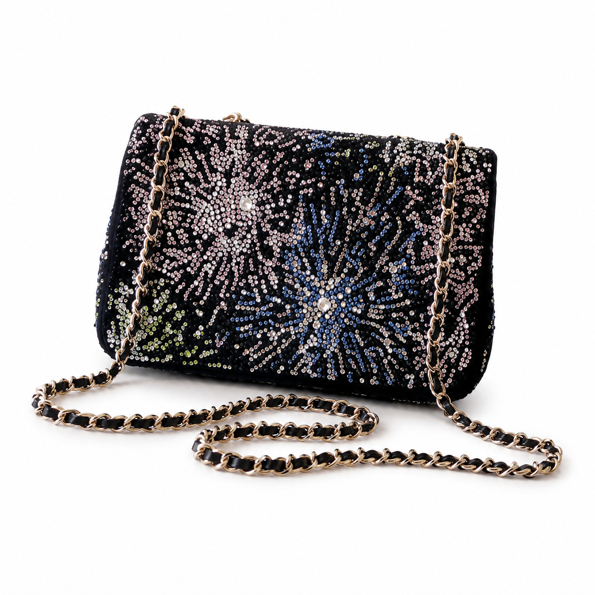 Chanel Firework Crystal Embellished Classic Flap Bag with Gold CC Lock