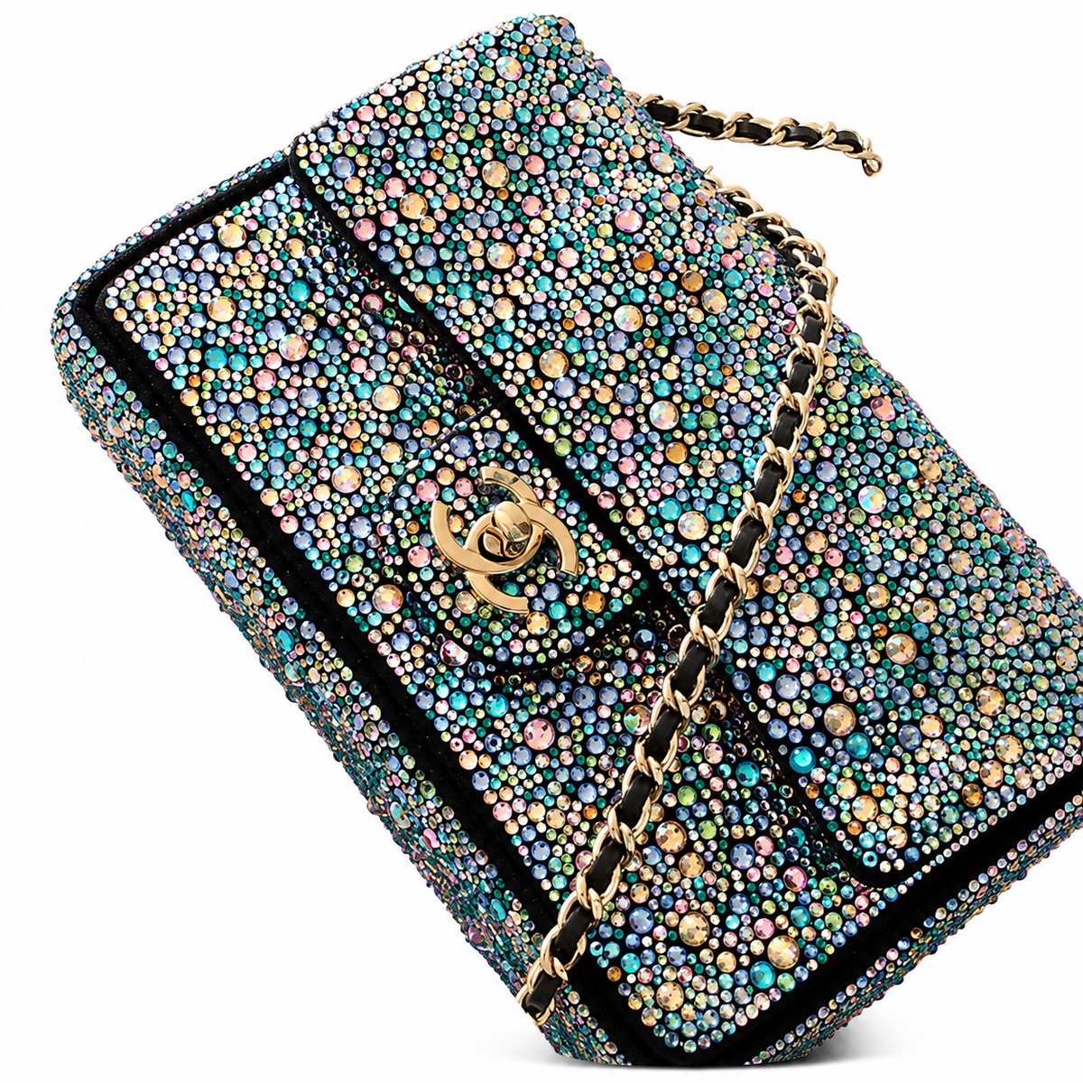 Chanel Multicolour Crystal Embellished Classic Flap Bag with Gold CC Lock
