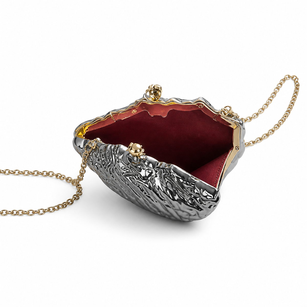 Chanel Silver Shell-Shaped Chain Clutch