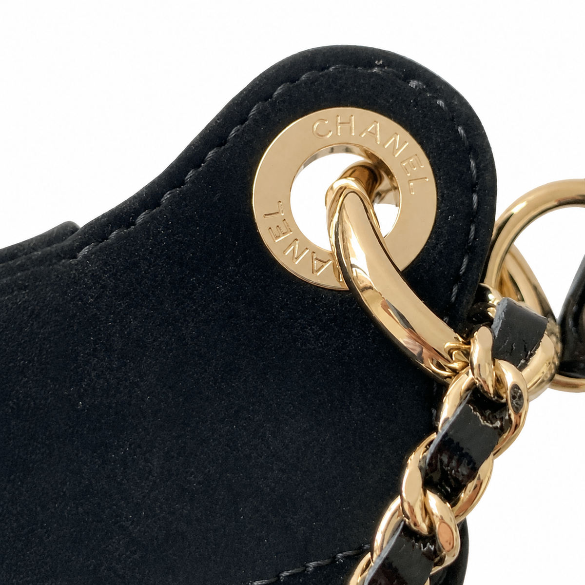 Chanel Quilted Black Suede Flap Bag with Gold CC Lock and Chain