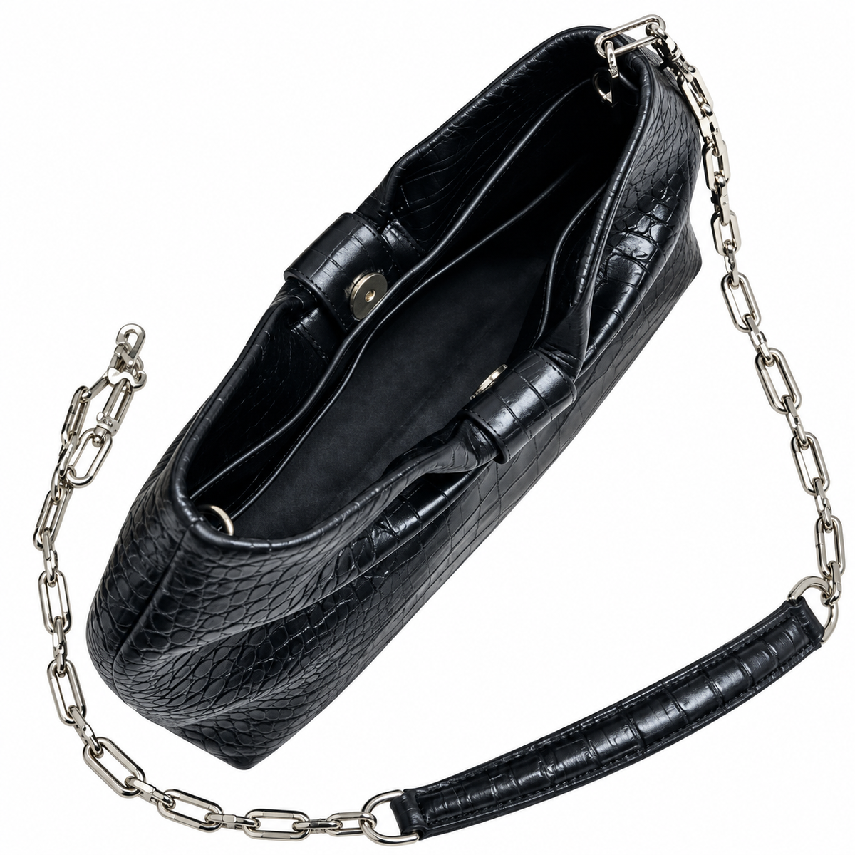 Dior Bow Clutch in Black Crocodile-Embossed Leather with Silver Zip