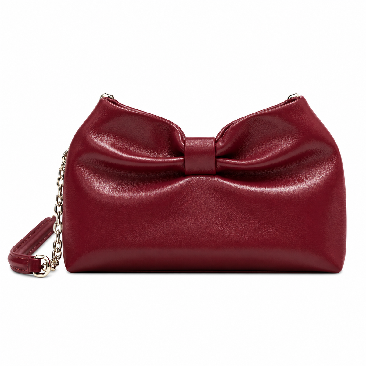 Dior Bow Bag in Bordeaux Lambskin Leather with Silver Chain Strap