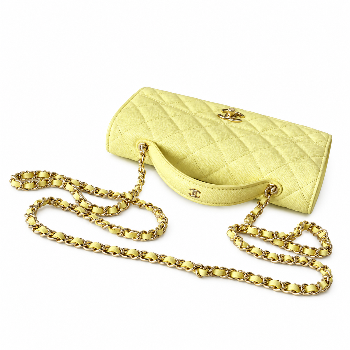 Chanel Yellow Caviar Quilted Mini Top Handle Flap Bag