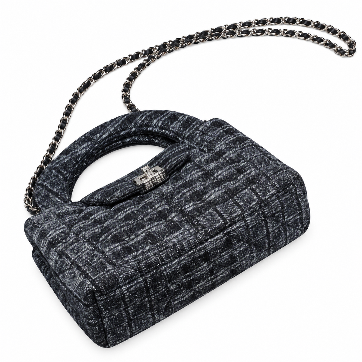 Chanel Dark Denim Quilted Mini Top Handle Flap Bag