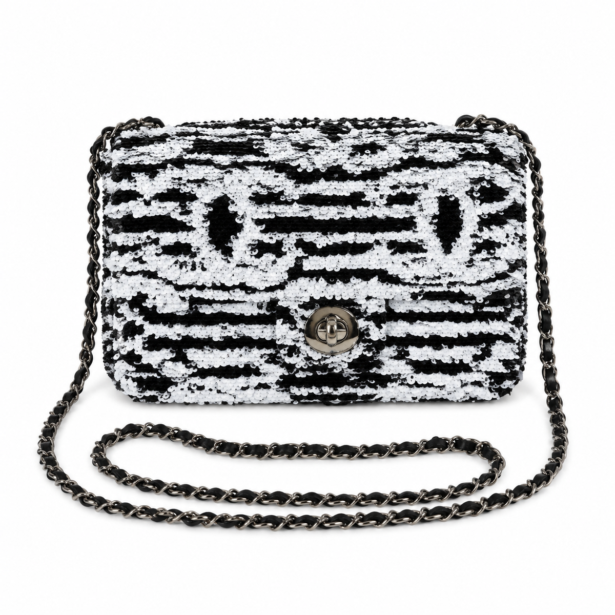 Chanel Zebra Print Sequin Classic Flap Bag with Gunmetal Chain
