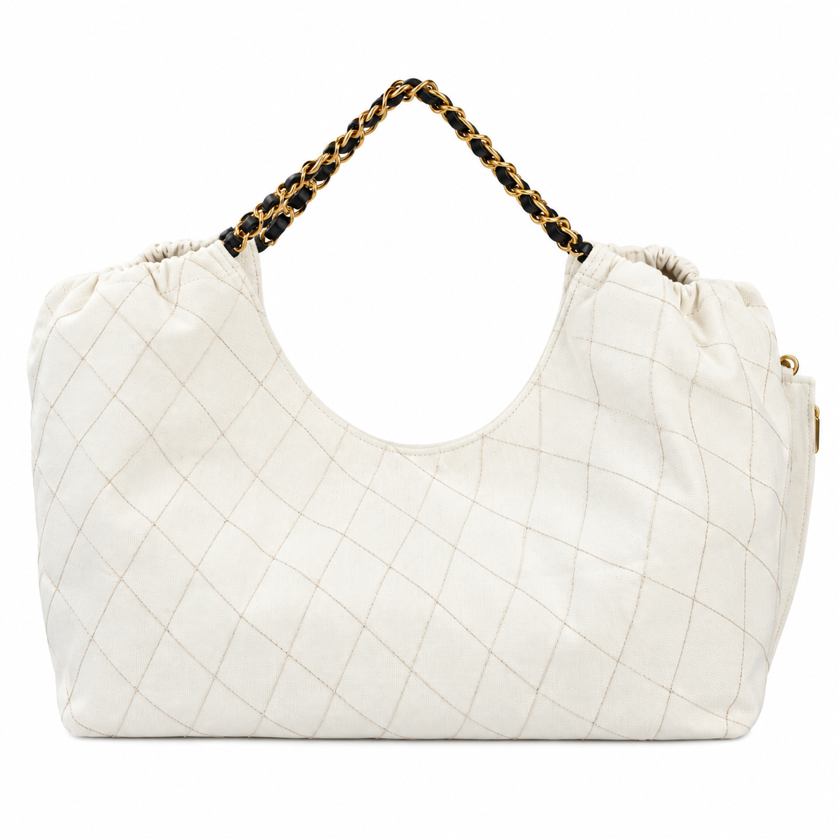 Chanel White Quilted Large 22 Bag with Black Chain
