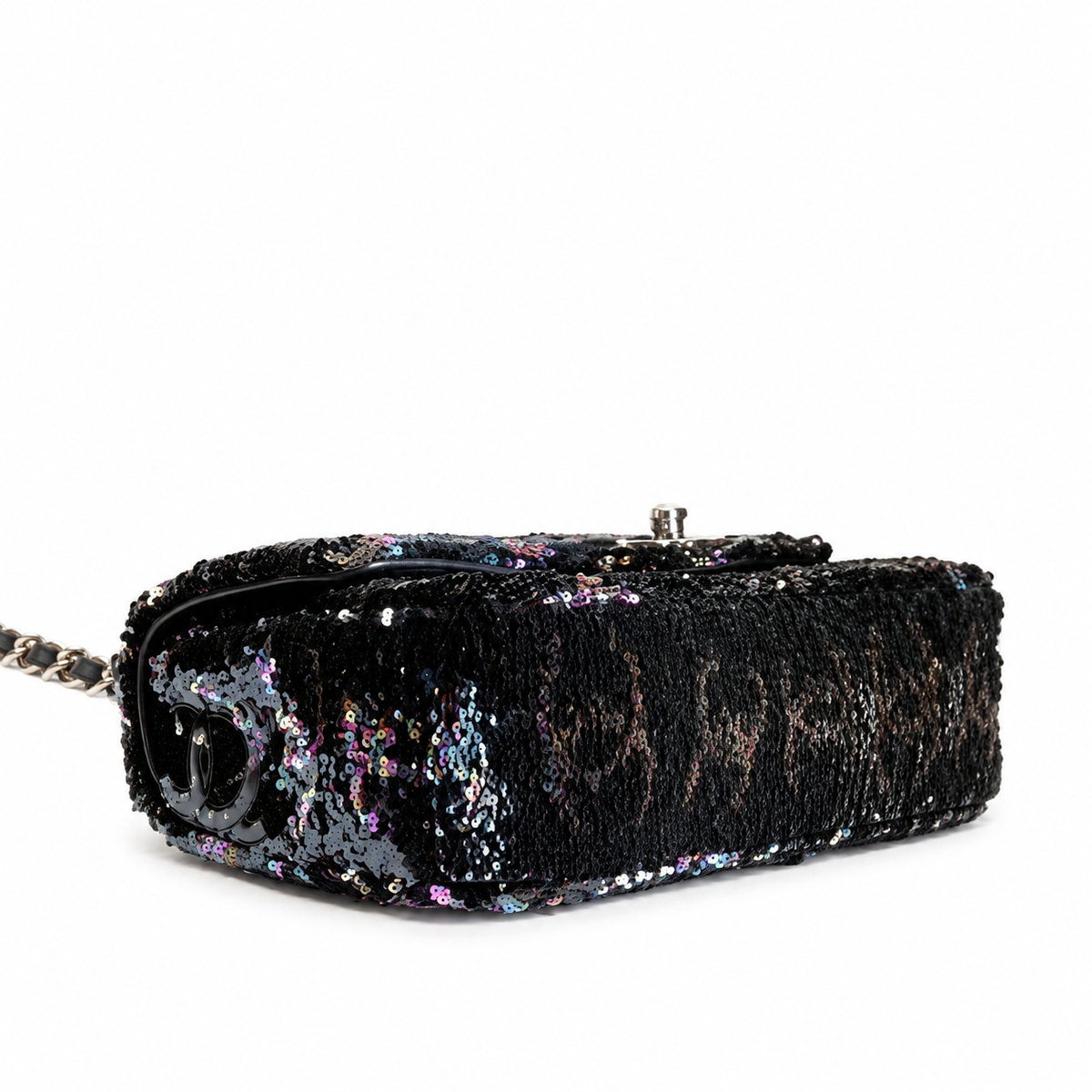 Chanel Classic Flap Bag in Black Holographic Sequin with Silver CC Lock