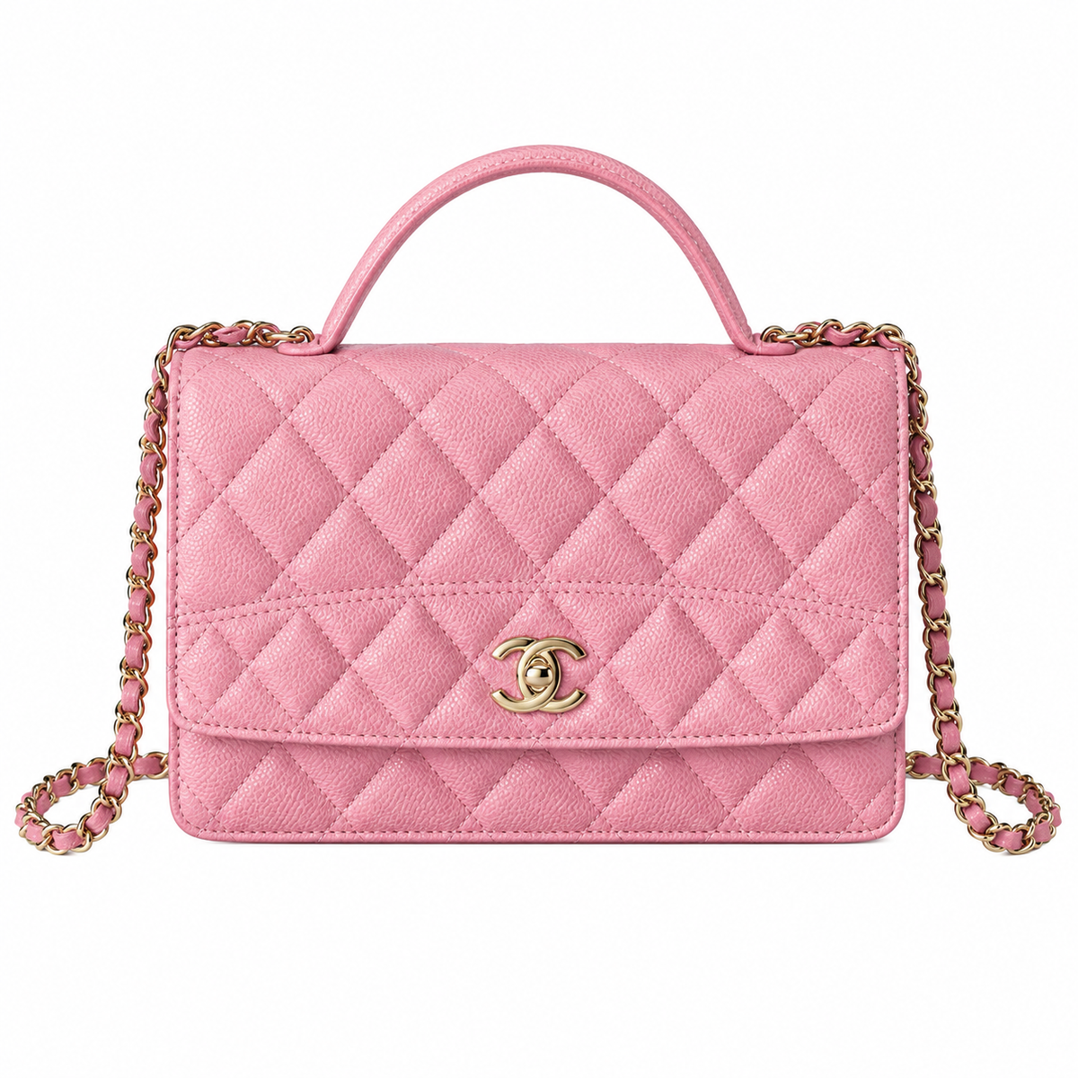 Chanel Pink Caviar Quilted Mini Top Handle Flap Bag