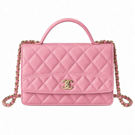 Chanel Pink Caviar Quilted Mini Top Handle Flap Bag