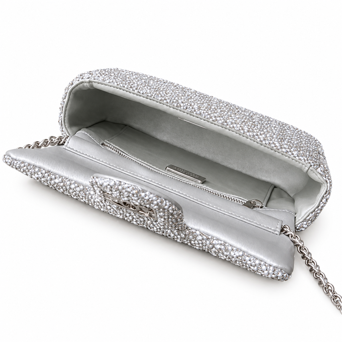 Chanel Silver Crystal Evening Clutch with Chain