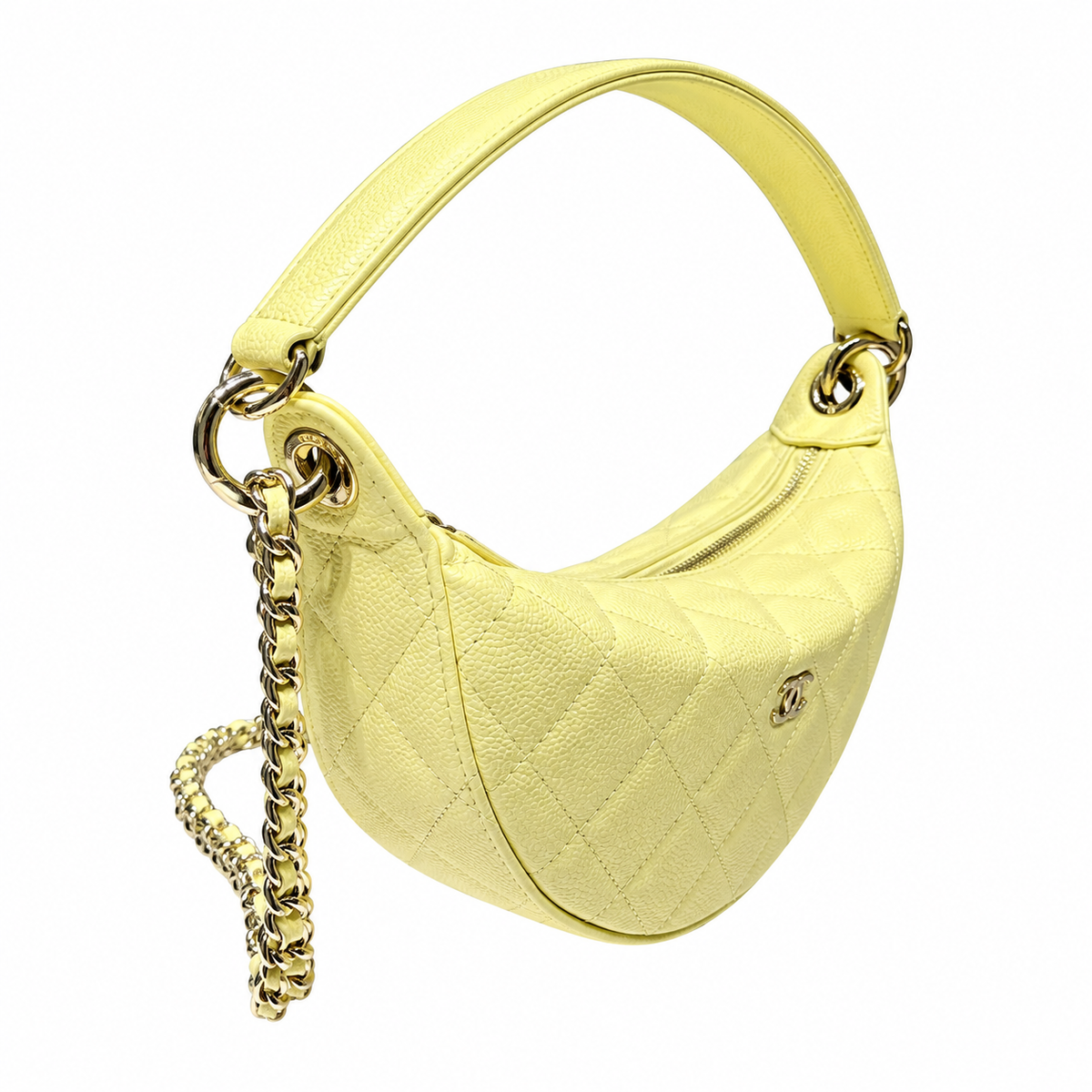 Chanel Lemon Yellow Quilted Caviar Half Moon Bag