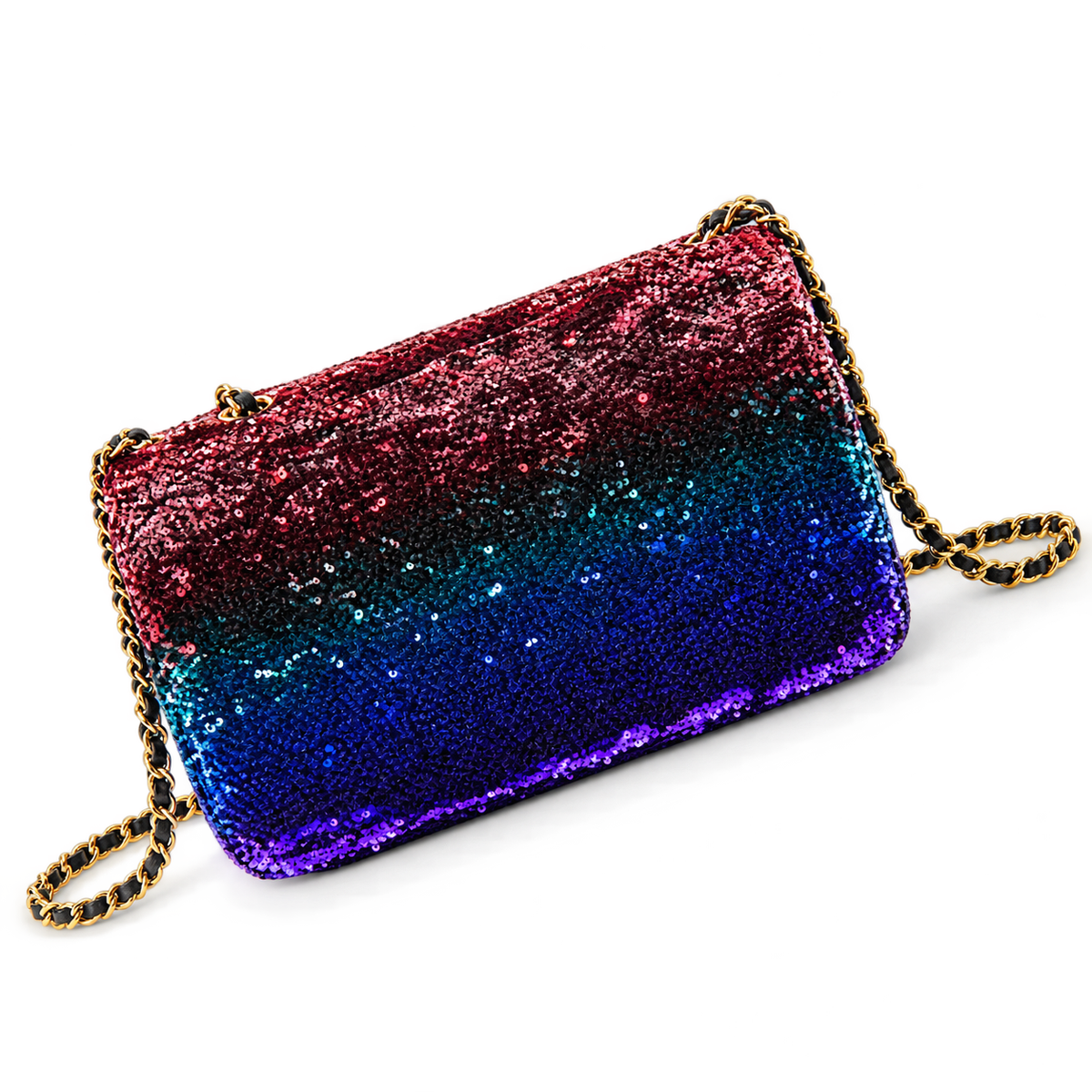 Chanel Classic Flap Bag in Rainbow Ombre Sequin with Gold CC Lock