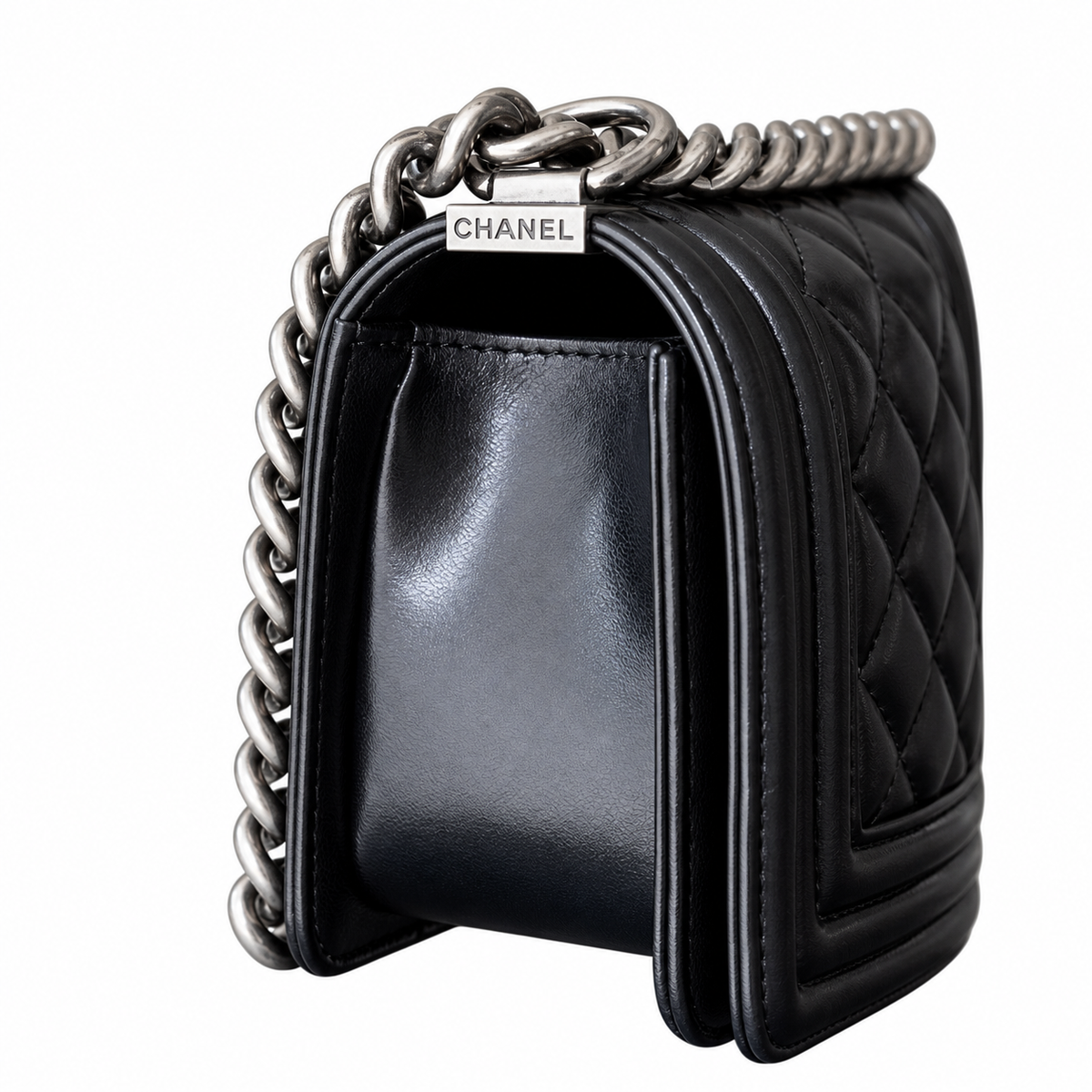 Chanel Black Quilted Lambskin Boy Bag Silver Hardware