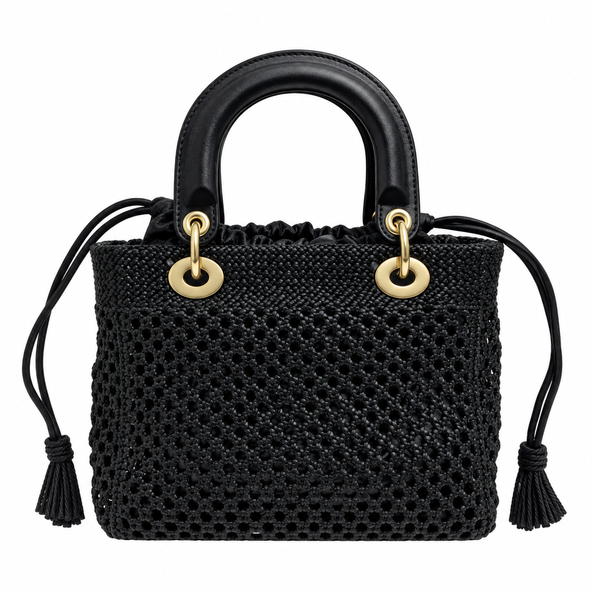 Lady Dior Medium Woven Leather Bag in Black with Gold CD Hardware