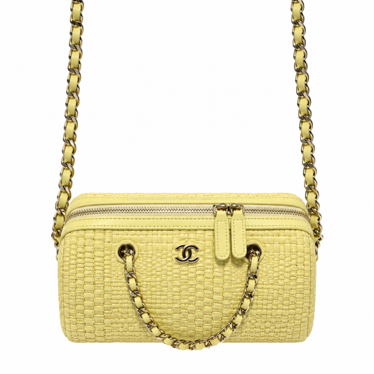 Chanel Lemon Yellow Woven Raffia Small Vanity Case