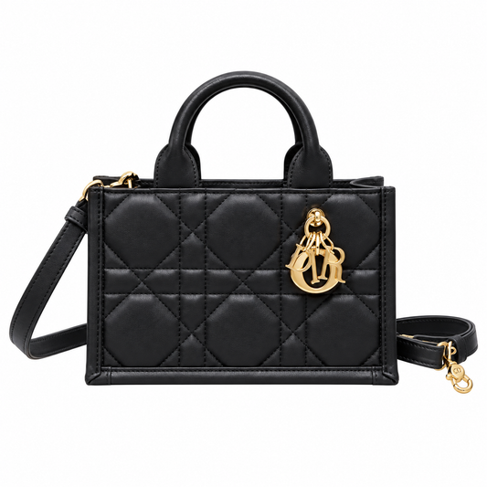 Dior Lady D-Joy Bag in Black Cannage Leather with Gold CD Charm