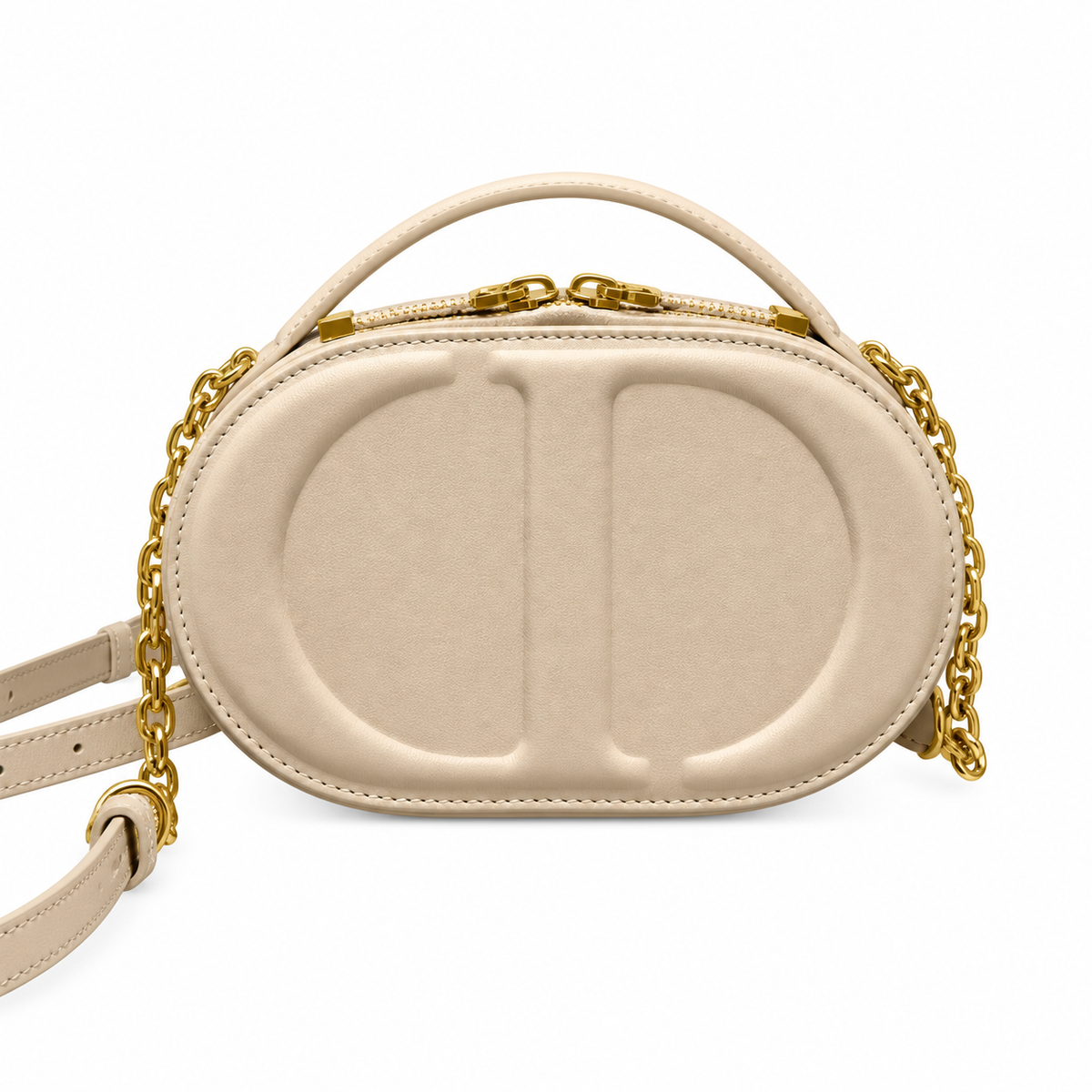 Dior Beige Oval CD Embossed Chain Bag