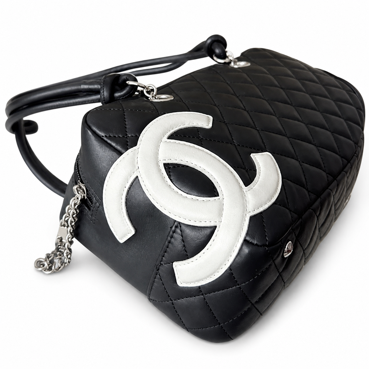 Chanel Black Quilted Bowler Bag with White CC