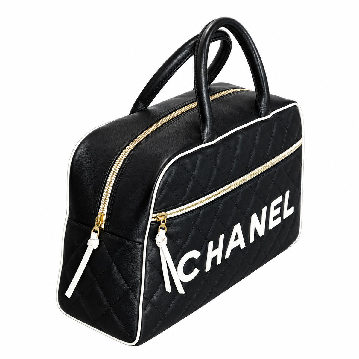 Chanel Black Quilted Logo Bowling Duffle Bag