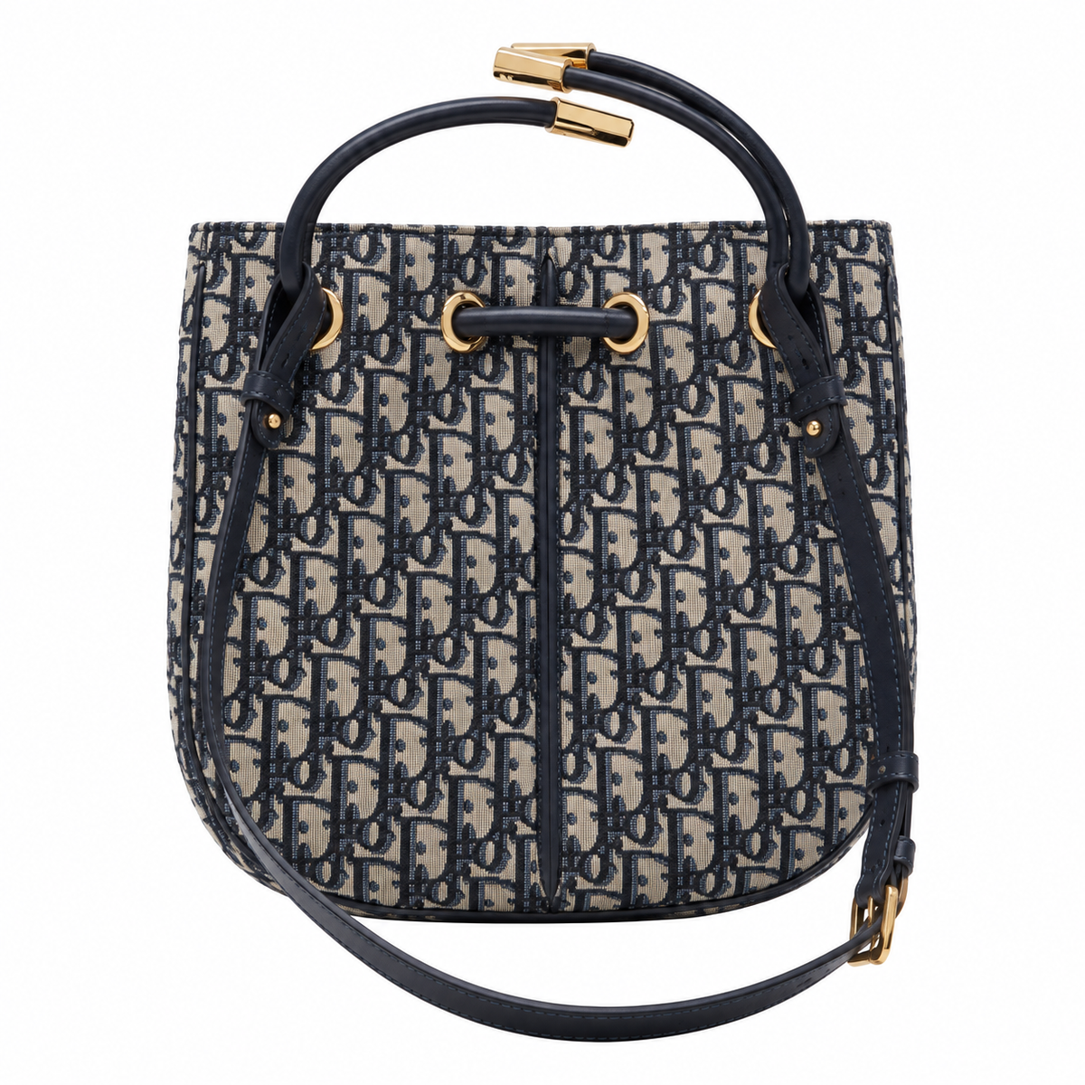 Dior Navy Oblique Jacquard Drawstring Bucket Bag