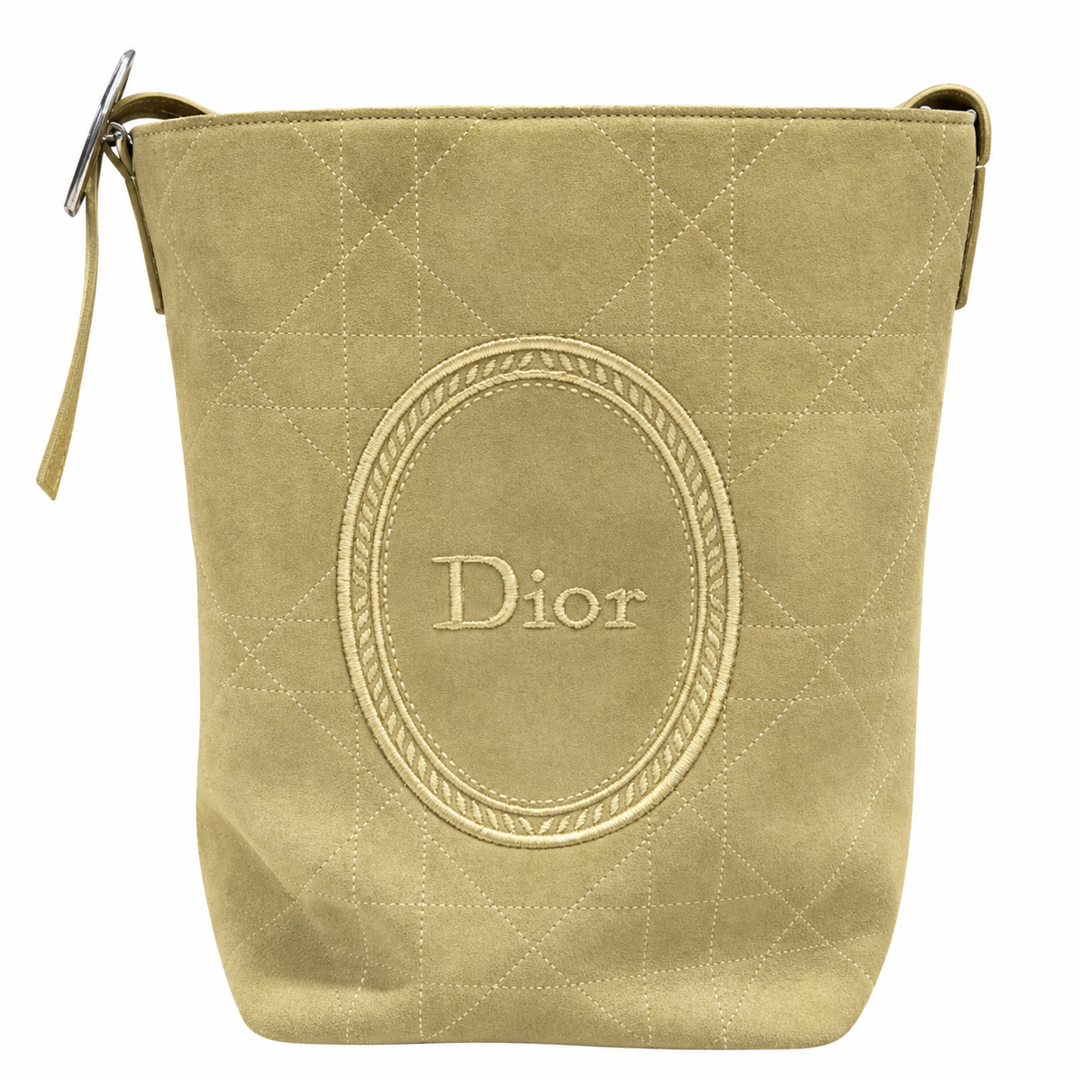 Dior Cannage Quilted Suede Large Hobo Bag with Card Holder in Matcha Green