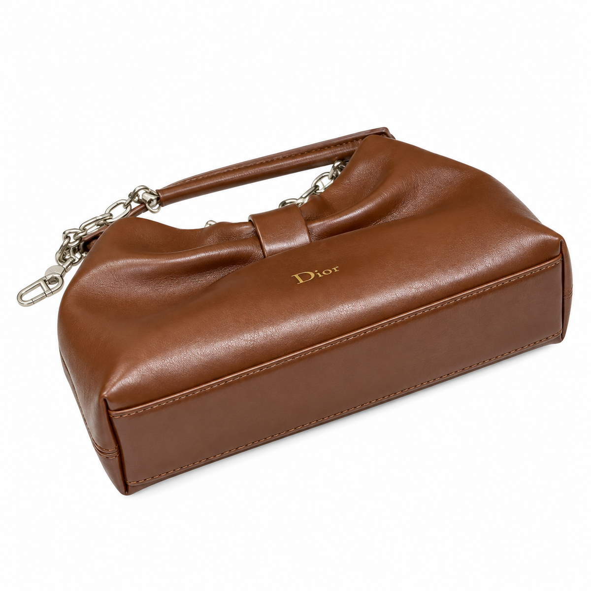 Dior Bow Bag in Tan Matte Lambskin with Dual Silver Chain Straps