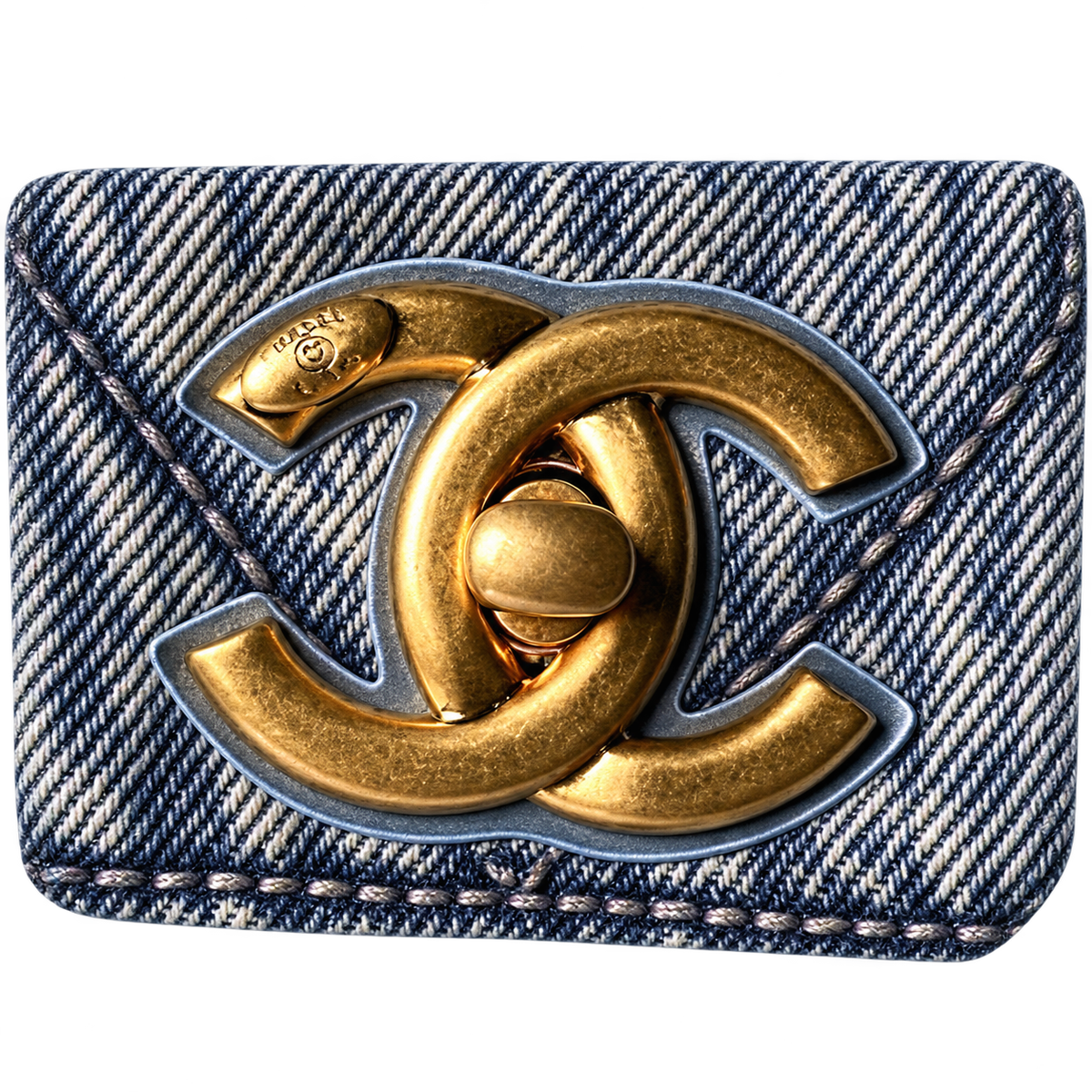 Chanel Denim Flap Bag with Oversized Antique Gold CC Turn-Lock