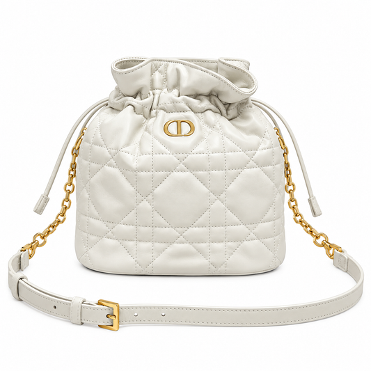 Dior White Cannage Quilted CD Chain Bucket Bag