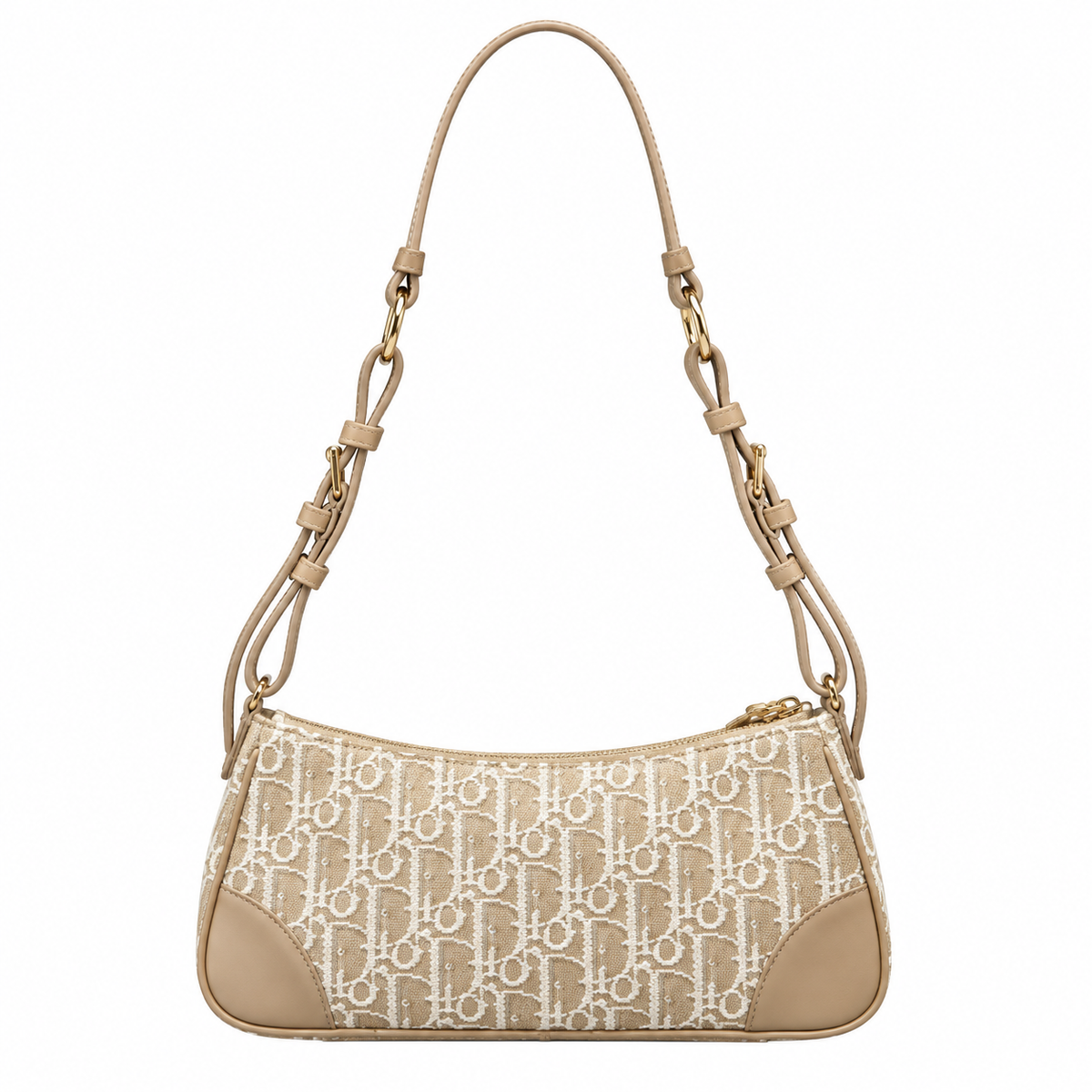 Dior Oblique Jacquard Zip Pochette in Beige with Adjustable Strap