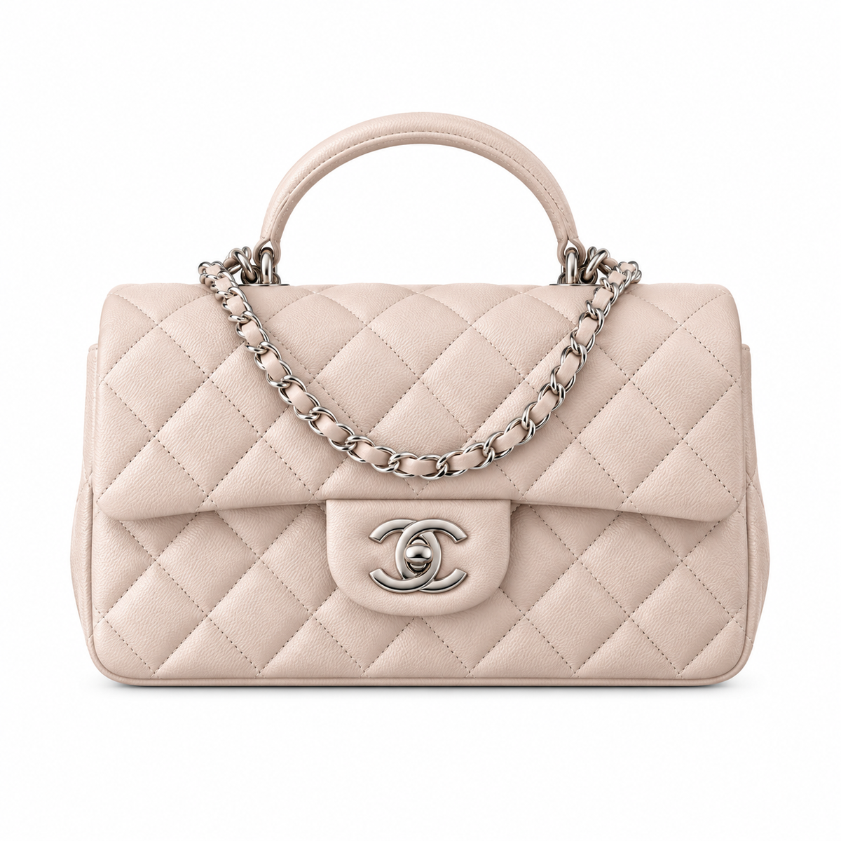 Chanel Cream Quilted Lambskin Top Handle Flap Bag