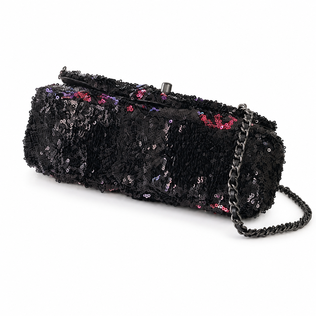 Chanel Graffiti Logo Sequin Classic Flap Bag with Gunmetal Chain
