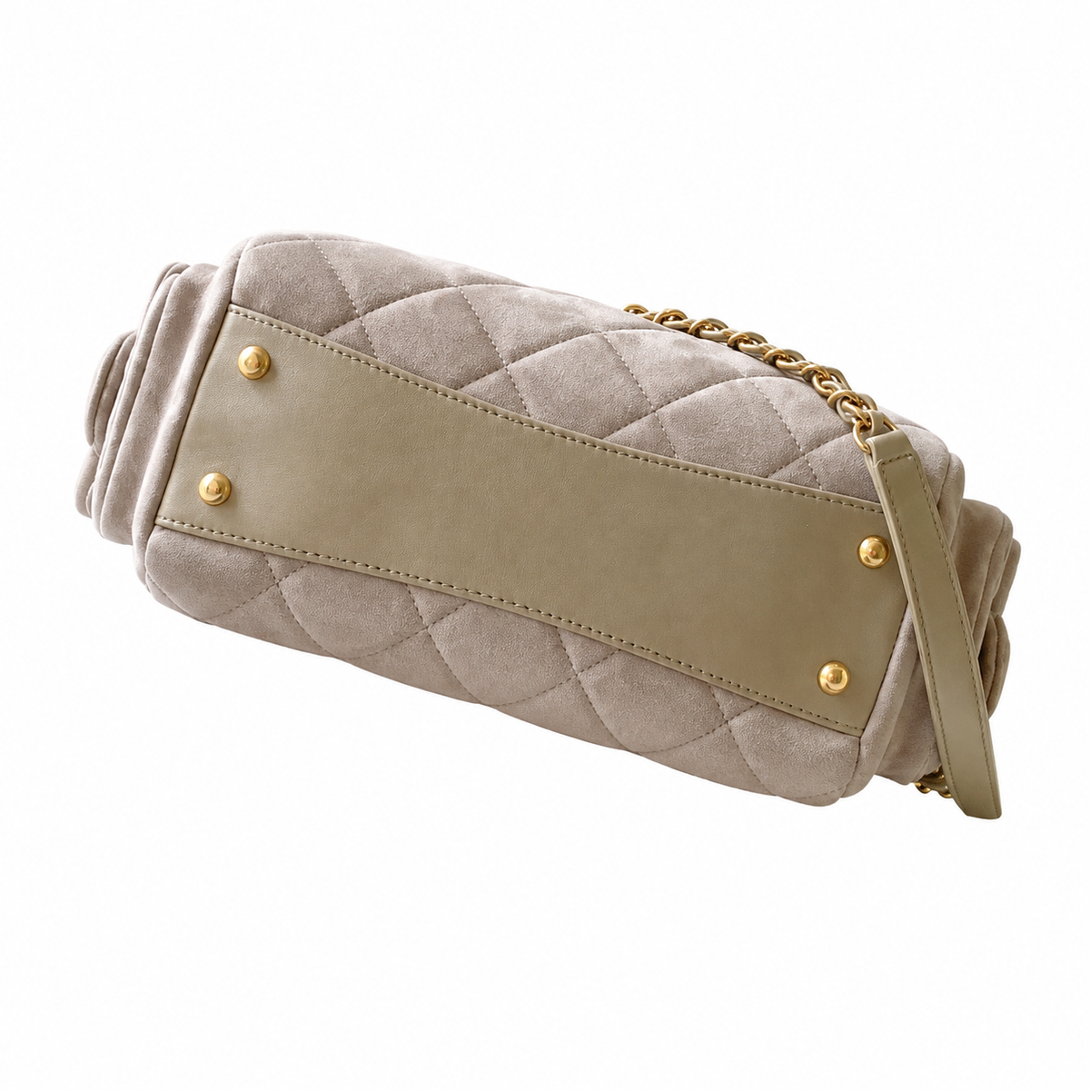 Chanel Quilted Off-White Suede Camera Bag with Gold CC Logo