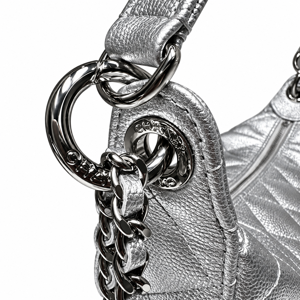 Chanel Silver Metallic Quilted Half Moon Bag with Chain