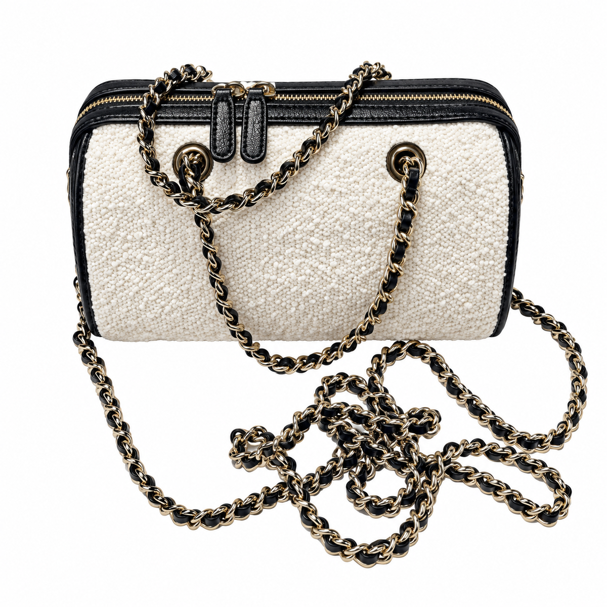Chanel White Tweed Small Vanity Case with Chain