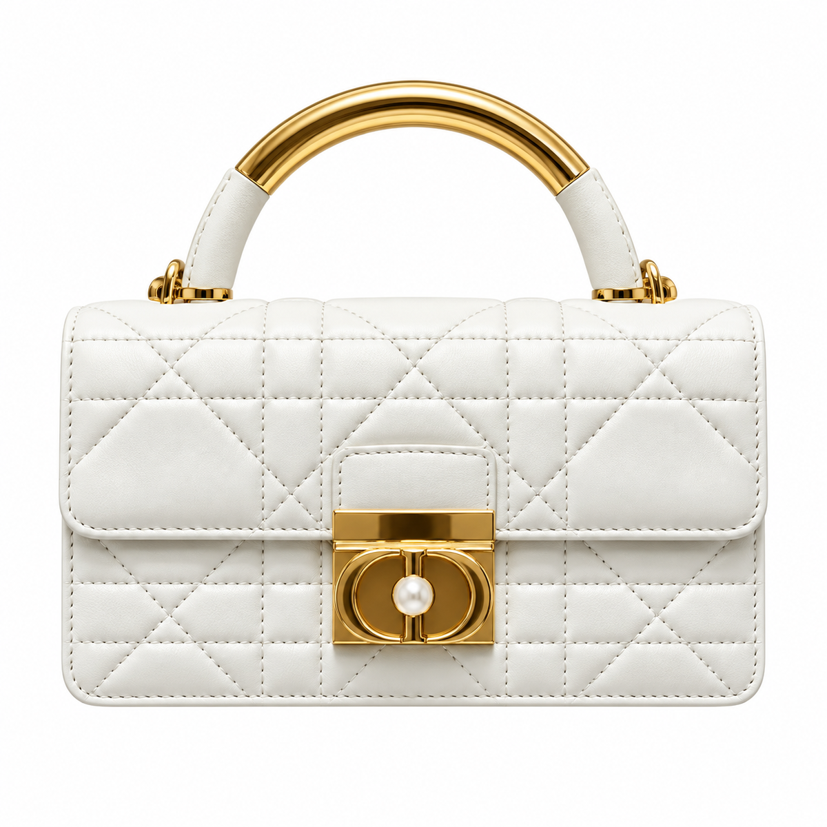 Dior White Caro Cannage Pearl CD Lock Bag