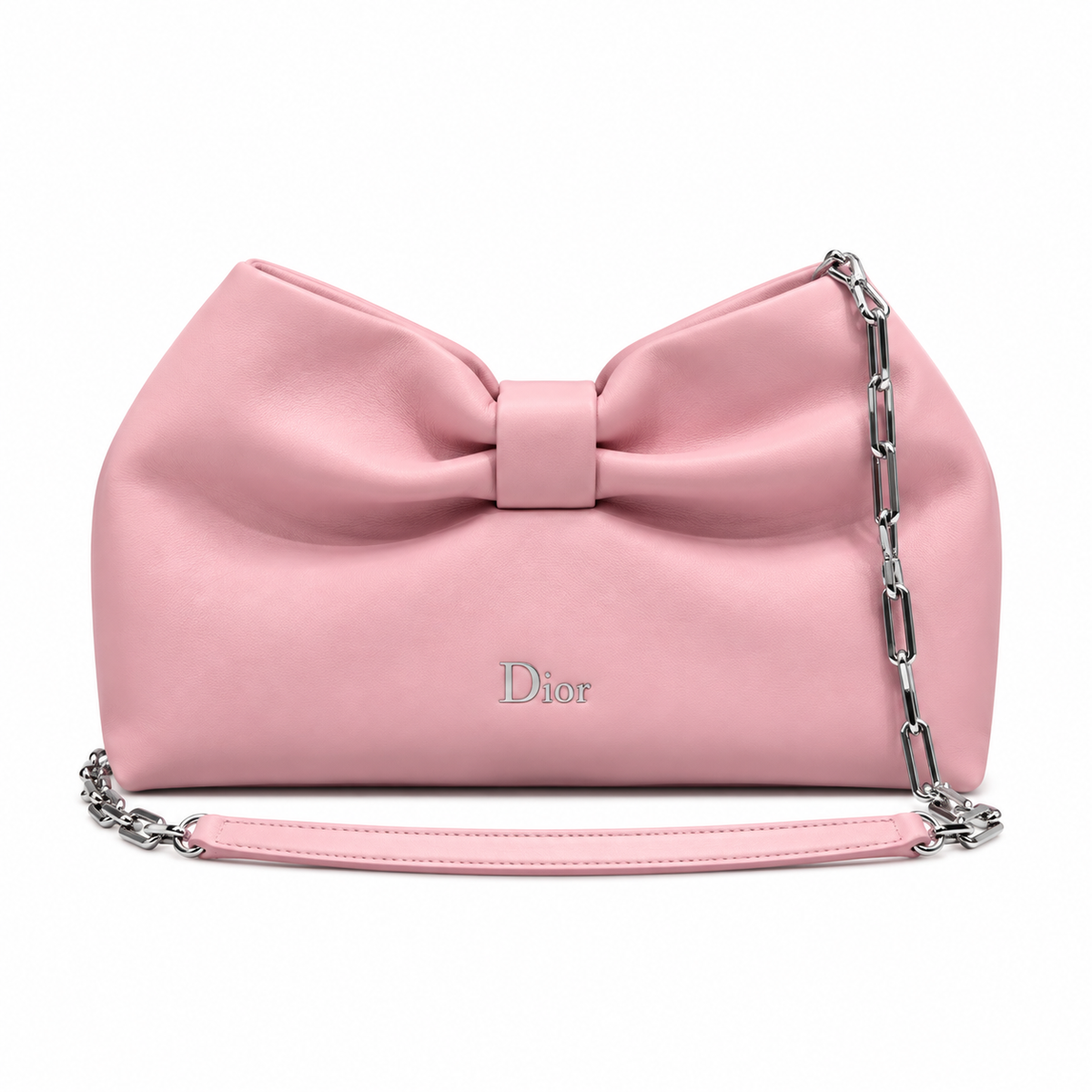 Dior Bow Bag in Baby Pink Matte Lambskin with Silver Chain Strap